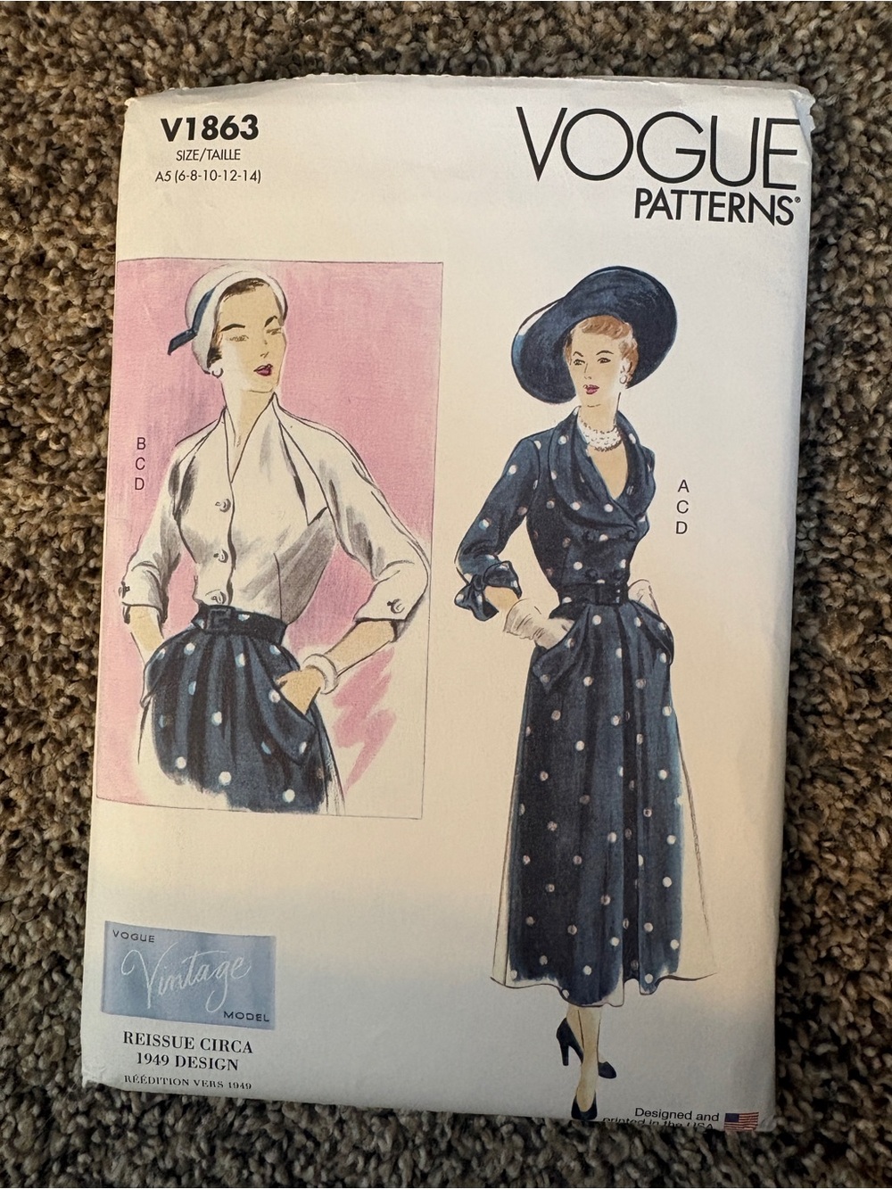 Vogue vintage 1949 reissue pattern V 1863